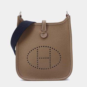 Hermes Etoupe/Blue Indigo Taurillon Clemence Evelyne Amazon TPM Shoulder Bag