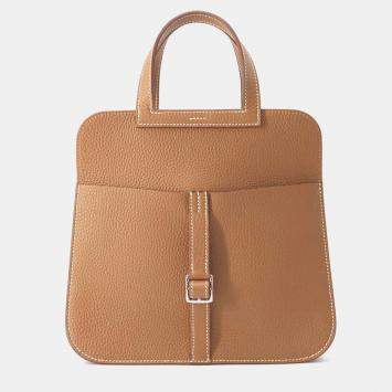 Pre Owned Hermes Gold Taurillon Clemence Halzan 25 Tote Bag