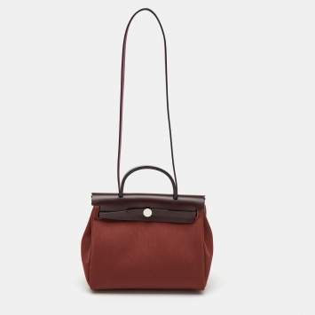 Hermès Rouge H/Ebene Toile and Leather Herbag Zip 31 Bag