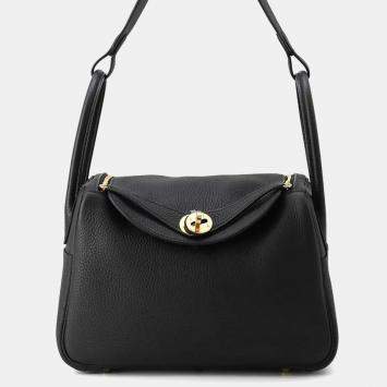 Hermes Lindy 26 Black Taurillon Clemence Leather Shoulder Bag