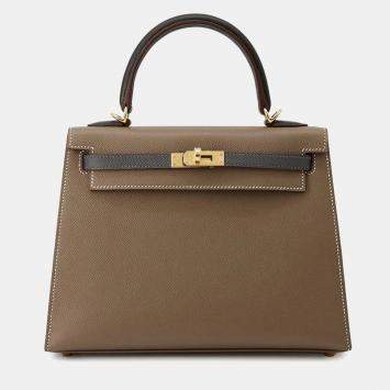 Hermes Tricolor Etoupe/Black/Ardoise Epsom Kelly Sellier Size 25