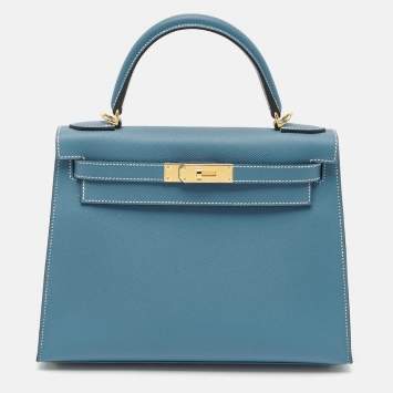Hermès New Bleu Jean Epsom Leather Gold Finish Kelly Sellier 28 Bag