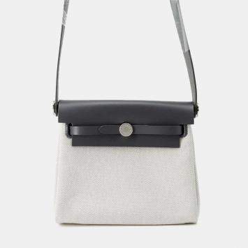 Hermes Herbag Zip  Mini Ardoise/Ecru Toile H Vache Hunter Leather Bag