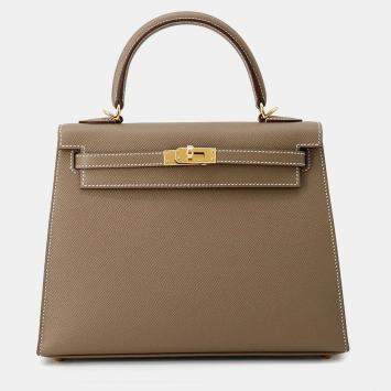 Hermes Kelly Sellier 25 Etoupe Epsom Leather Top Handle Bag