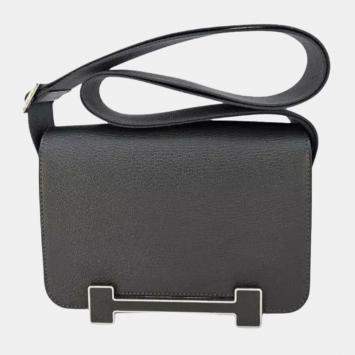 Hermes Geta Gris Misty Chavre Mysore Leather Bag in Palladium Hardware