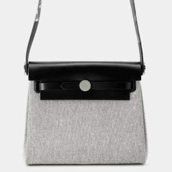 Hermes Herbag Zip Size Mini Black/Ecru Toile Military Vache Hunter Leather Bag 