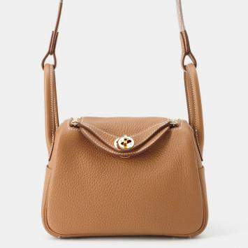 Hermes Lindy Mini Gold Taurillon Clemence Bag 