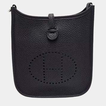 Hermes Evelyne Black Taurillon Clemence Leather Crossbody Bag TPM 