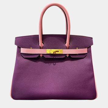 Hermes Birkin 30 Anemone Purple and Rose Sakura Epsom Leather Brushed Gold Hardware