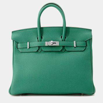 Pre Owned Hermes Birkin 25 Vert Vertigo Togo Leather Tote Bag