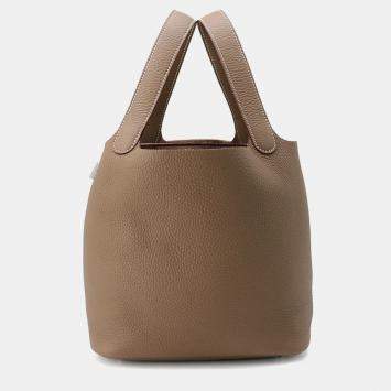 Pre Owned Hermes Picotin Lock 22 Etoupe Taurillon Clemence Leather Bag