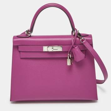 Hermès Rose Pourpre Epsom Leather Silver Finish Kelly Sellier 28 Bag