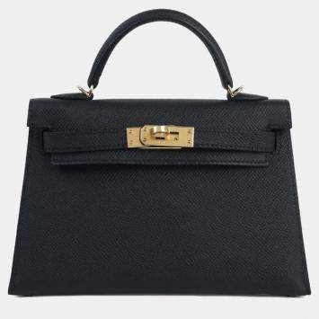 Pre Owned Hermes Mini Kelly II Black Epsom Gold Hardware Bag