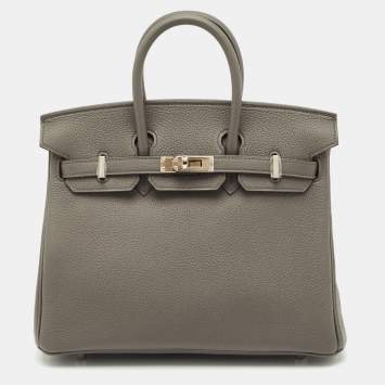 Pre Owned Hermès Etain Togo Leather Palladium Finish Birkin Sellier 25 Bag