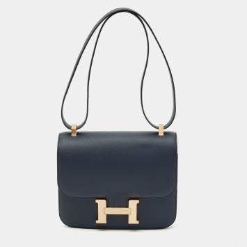 Pre Owned Hermès Bleu Indigo Epsom Leather Rose Gold Finish Constance III 24 Bag