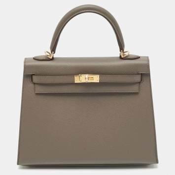 Pre Owned Hermes Etain Epsom Leather Gold Finish Kelly Sellier 25 Bag