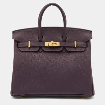 Pre Owned Hermès Raisin Togo Leather Gold Finish Birkin 25 Bag