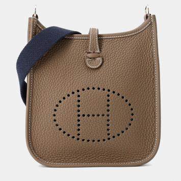Pre Owned Hermes Evelyne TPM 16 Etoupe/Blue Nuit Taurillon Clemence Leather Shoulder Bag