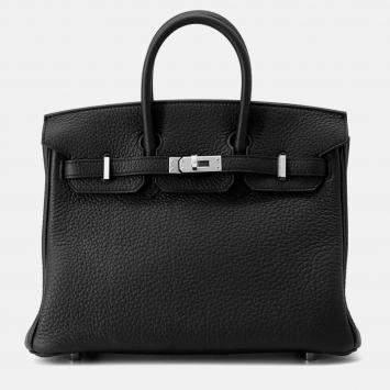 Pre Owned Hermes Birkin Black 25 Togo Leather Bag 