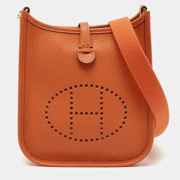 Pre Owned Hermes Orange Taurillon Clemence Leather Evelyne TPM Bag