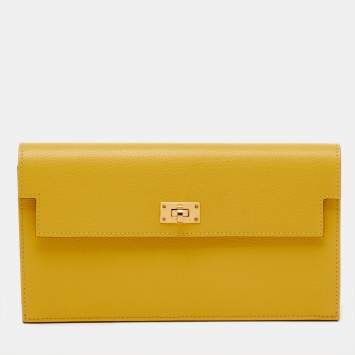 Pre Owned  Hermes Jaune De Naples Chevre Leather Kelly Pocket Long Wallet
