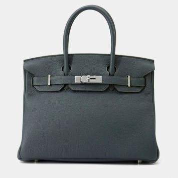 Pre Owned Hermes Birkin 30 Vert Mangrove Togo Leather Handbag