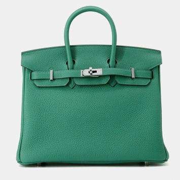 Pre Owned Hermes Birkin 25 Vert Vertigo Togo Leather Handbag