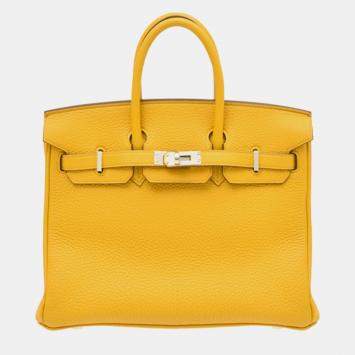 Pre Owned Hermes Birkin 25 Jaune Ambre Togo Leather Handbag