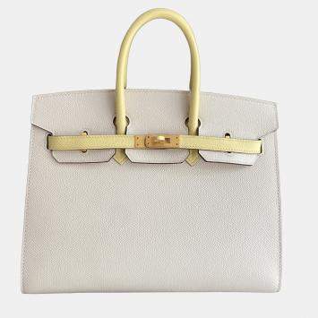 Pre Owned Hermes Birkin 25 Milkshake White Chick Yellow Epsom Leather Tote Bag