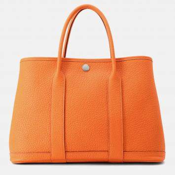 Pre Owned Hermes Garden Party TPM Orange Minyan Negonda Leather Bag 