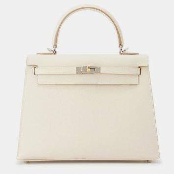 Pre Owned Hermes Kelly Sellier 25 Craie Epsom Bag