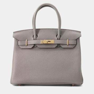 Pre Owned Hermes Birkin 30 Gris Meyer Togo Leather Bag 