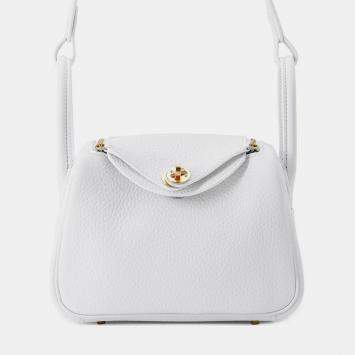 Pre Owned Hermes Lindy Mini New White Taurillon Clemence Bag 