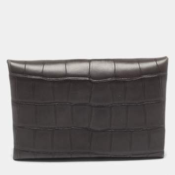 Pre Owned Hermès Graphite Matte Alligator Calvi Card Holder
