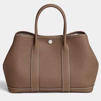 Pre Owned Hermes Garden Party 30 Etoupe Calfskin Handbag