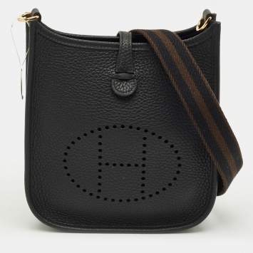 Pre Owned Hermes Noir/Ebene Taurillon Clemence Leather Evelyne Amazone TPM Bag