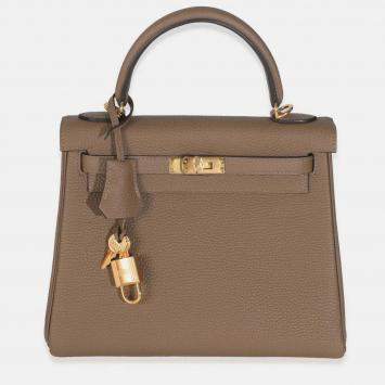 Pre Owned Hermes Kelly 25 Beige De Weimar Togo Retourne Bag
