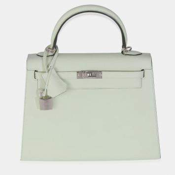 Pre Owned Hermes Sellier Kelly 25  Vert Fizz Epsom Bag