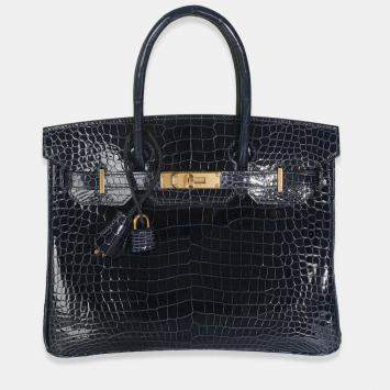 Pre Owned Hermes Birkin 30  Bleu Marine Crocodile Porosus Bag