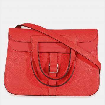 Pre Owned Hermes Halzan 25 Rose Texas Clemence Bag