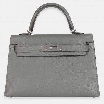 Pre Owned Hermes Gris Meyer Epsom Sellier Mini Kelly II 20 SHW
