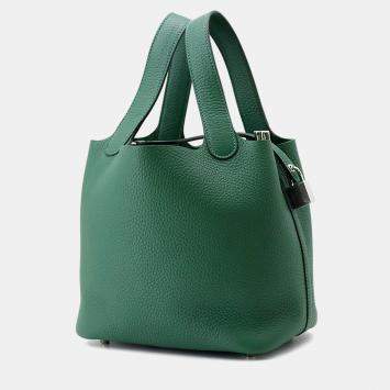 Pre Owned Hermes Picotin Padlock 18 Vert Moyen Taurillon Clemence Tote