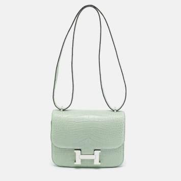 Pre Owned Hermes Vert d'eau Matte Alligator Palladium Finish Constance 18 Mini Bag