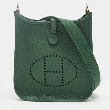 Pre Owned Hermes Vert Moyen Taurillon Clemence Leather Evelyne TPM Bag