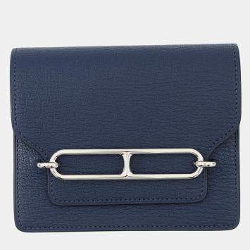 Pre Owned Hermes Roulis Slim Blue Navy Chevre Myzore Goatskin