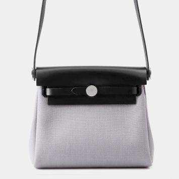 Pre Owned Hermes Herbag Zip Black/Gray Pantan Toile Military Vache Hunter Leather Size Mini