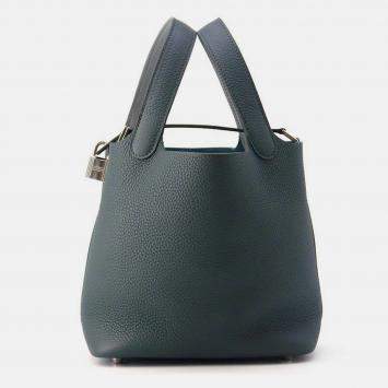 Pre Owned Hermes Picotin Lock Eclat Vert Mangrove/Guripantan Taurillon Clemence Swift Leather Size Pm