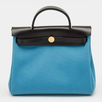 مملوكة مسبقًا Hermès Herbag Zip 31 Bleu Jean/Noir Toile H and Vache Hunter Top Handle Bag