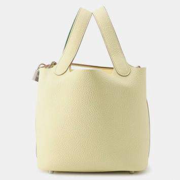مملوكة مسبقًا Hermes Picotin Lock Eclat Jaune Milton/Vert Vertigo Taurillon Clemence Swift Leather Size PM