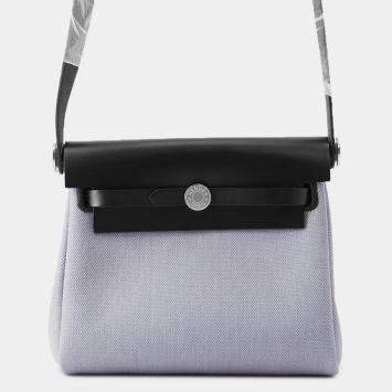 مملوكة مسبقًا حقيبة هيرمس هيرباج سحاب سوداء/خضراء بنتان قماش H فاش هنتر جلد حجم صغير